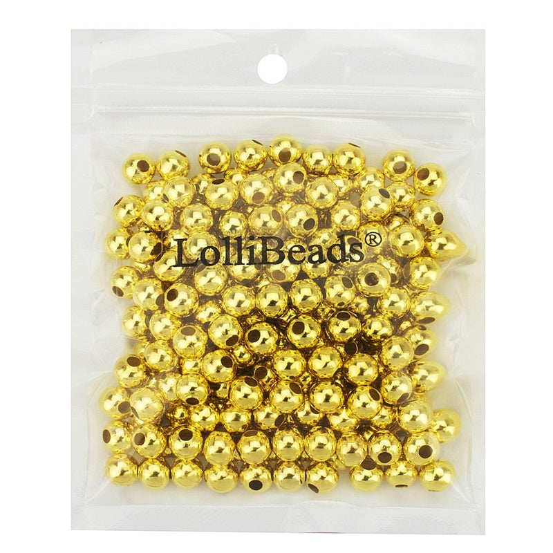 LolliBeads (R) Gold Plated Smooth Round Metal Beads 8 mm 200 Pcs